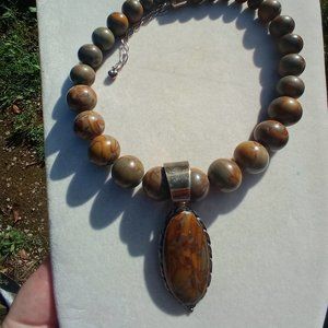 Jay King DTR mine finds large Jasper necklace pendant set 925